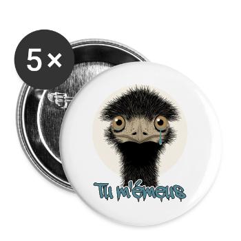 TU M'ÉMUS (Vogel, Emotion) - Buttons groß 56 mm (5er Pack) - Weiß - Vorne