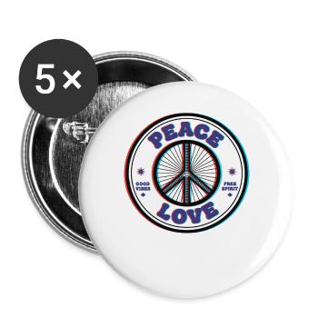 Hippie-Psychedelisches Peace-Sign Friedensliebe - Buttons groß 56 mm (5er Pack) - Weiß - Vorne