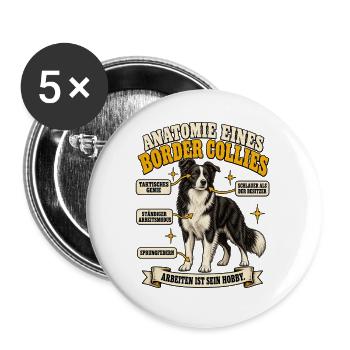 Anatomie eines Border Collies - Buttons groß 56 mm (5er Pack) - Weiß - Vorne