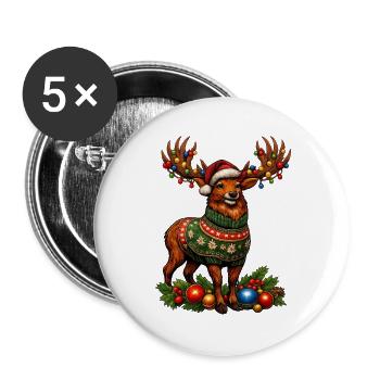 Süßer Hirsch Mit Weihnachtsmannmütze - Buttons groß 56 mm (5er Pack) - Weiß - Vorne