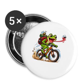 Funny Frog Riding Bicycle Cartoon - Buttons groß 56 mm (5er Pack) - Weiß - Vorne