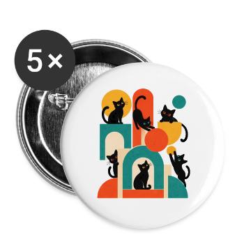Katze, Süßes Kätzchen, Lustige Katze - Buttons groß 56 mm (5er Pack) - Weiß - Vorne
