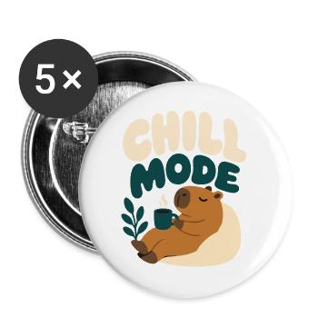 Chill Mode – Entspanntes Capybara mit heißem Geträ - Buttons groß 56 mm (5er Pack) - Weiß - Vorne