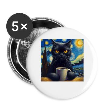Schwarze Katze Starry Night - Buttons groß 56 mm (5er Pack) - Weiß - Vorne
