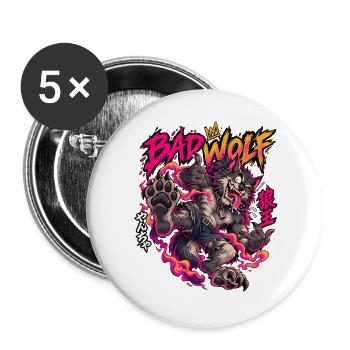 Bad Wolf Neon Flammenwolf - Buttons groß 56 mm (5er Pack) - Weiß - Vorne
