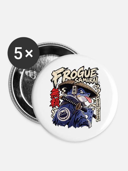Frogue Samurai Frosch-Krieger - Buttons groß 56 mm (5er Pack) - Weiß