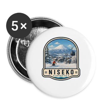 Niseko Japan Skiurlaub Wintersport Hokkaido - Buttons groß 56 mm (5er Pack) - Weiß - Vorne