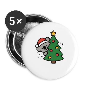 Süßer Koala versteckt im Weihnachtsbaum - Buttons groß 56 mm (5er Pack) - Weiß - Vorne