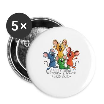 Graue Maus war aus Bunte Mäuse Lustiger Spruch - Buttons groß 56 mm (5er Pack) - Weiß - Vorne