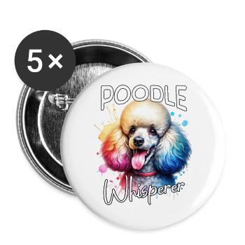 Pudel Flüsterer - Buttons groß 56 mm (5er Pack) - Weiß - Vorne