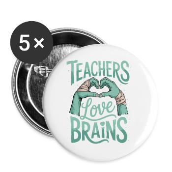 Lehrer lieben Brains Funny Halloween Teaching Gift - Buttons groß 56 mm (5er Pack) - Weiß - Vorne