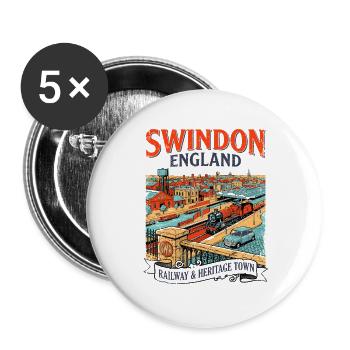 View City Vintage Swindon England Railway - Buttons groß 56 mm (5er Pack) - Weiß - Vorne