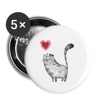 Katzen Katzenmutter Katzenkind Katze Meoww - Buttons groß 56 mm (5er Pack) - Weiß - Vorne