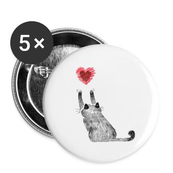 Katzen Katzenmutter Katzenkind Katze Herz - Buttons groß 56 mm (5er Pack) - Weiß - Vorne