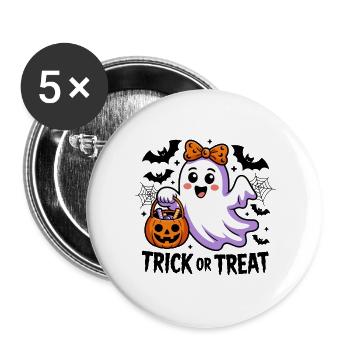 Trick or Treat Geist - Buttons groß 56 mm (5er Pack) - Weiß - Vorne