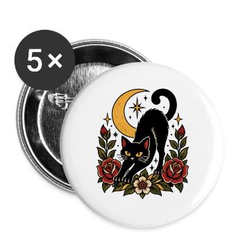 Katze, Süßes Kätzchen, Lustige Katze - Buttons groß 56 mm (5er Pack) - Weiß - Vorne