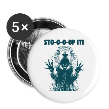 Stoop It Murmeltier Schreien lustige Panik  - Buttons groß 56 mm (5er Pack) - Weiß - Vorne