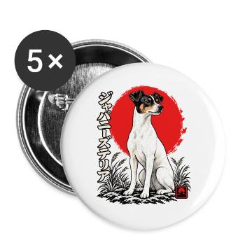 Japanischer Terrier Japan Hund Shirt - Buttons groß 56 mm (5er Pack) - Weiß - Vorne