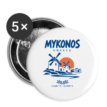 Mykonos-Windmühlen - Buttons groß 56 mm (5er Pack) - Weiß - Vorne