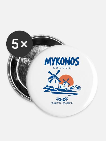 Mykonos-Windmühlen - Buttons groß 56 mm (5er Pack) - Weiß
