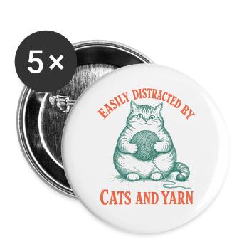  Leicht Ablenkbar Durch Katzen Und Garn Vintage - Buttons groß 56 mm (5er Pack) - Weiß - Vorne