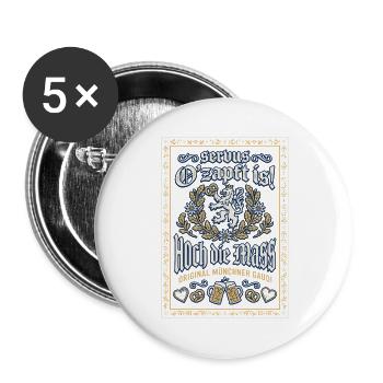Servus, O'zapft is - Oktober, Festzelt und Gaudi - Buttons groß 56 mm (5er Pack) - Weiß - Vorne