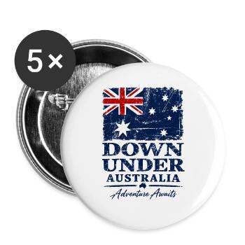 Down Under - Australia - Australien - Aussie - Buttons groß 56 mm (5er Pack) - Weiß - Vorne