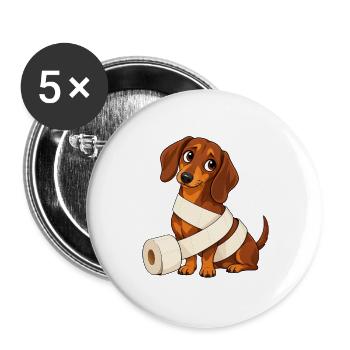 Dackel Papierkatastrophe - Buttons groß 56 mm (5er Pack) - Weiß - Vorne