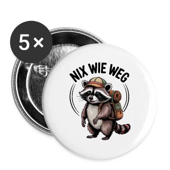 Outdoor Waschbär - Buttons groß 56 mm (5er Pack) - Weiß - Vorne