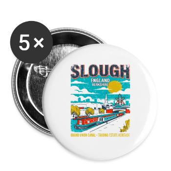 Retro Slough England Cityscape Skyline Novelty - Buttons groß 56 mm (5er Pack) - Weiß - Vorne