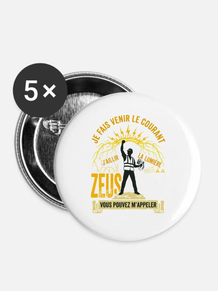 Zeus- oder Elektriker-Humorjob - Buttons groß 56 mm (5er Pack) - Weiß