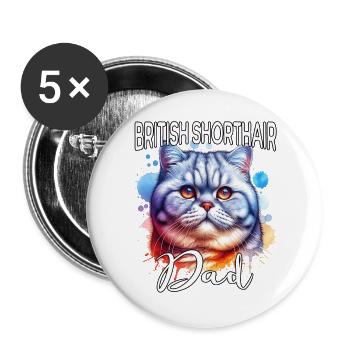 Britisch Kurzhaar Katze Papa - Buttons groß 56 mm (5er Pack) - Weiß - Vorne