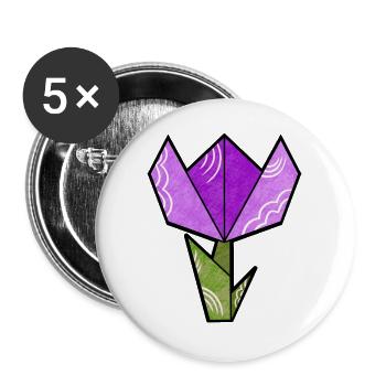 Origami Blume in Lila-Grün - Buttons groß 56 mm (5er Pack) - Weiß - Vorne