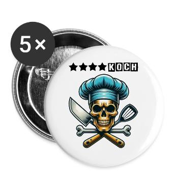 Skull Küchenchef - Buttons groß 56 mm (5er Pack) - Weiß - Vorne