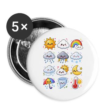 Kawaii Wetter | Sonne, Regen & Gewitter - Buttons groß 56 mm (5er Pack) - Weiß - Vorne