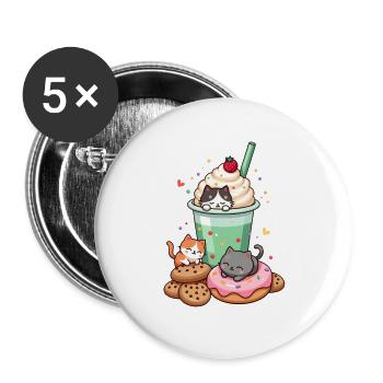 Katze, Süßes Kätzchen, Lustige Katze - Buttons groß 56 mm (5er Pack) - Weiß - Vorne