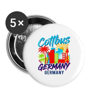 Cottbus Germany Retro City Skyline Design - Buttons groß 56 mm (5er Pack) - Weiß - Vorne