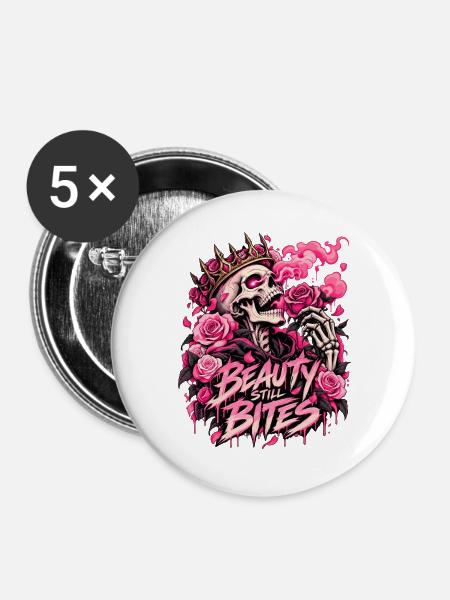 Beauty Bites: Rose Totenkopf - Buttons groß 56 mm (5er Pack) - Weiß