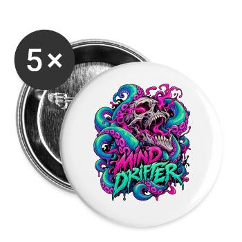 MindDrifter Skull Neon Tentakel - Buttons groß 56 mm (5er Pack) - Weiß - Vorne