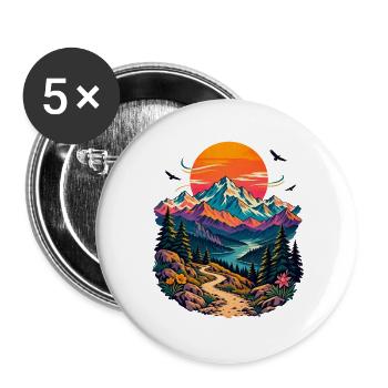 Berglandschaft bei Sonnenuntergang Retro - Buttons groß 56 mm (5er Pack) - Weiß - Vorne