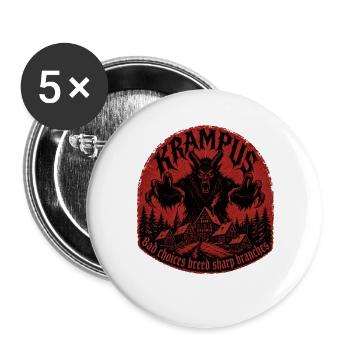 Kramperl T | Krampus Maske | Sagenfigur Krampus - Buttons groß 56 mm (5er Pack) - Weiß - Vorne
