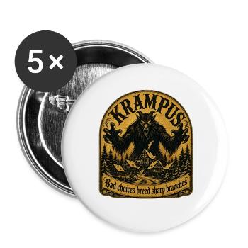 Weihnachtsdämon Geschenk Krampus Maske Kramperl - Buttons groß 56 mm (5er Pack) - Weiß - Vorne