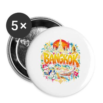 Bangkok Neon Tropenzauber - Buttons groß 56 mm (5er Pack) - Weiß - Vorne