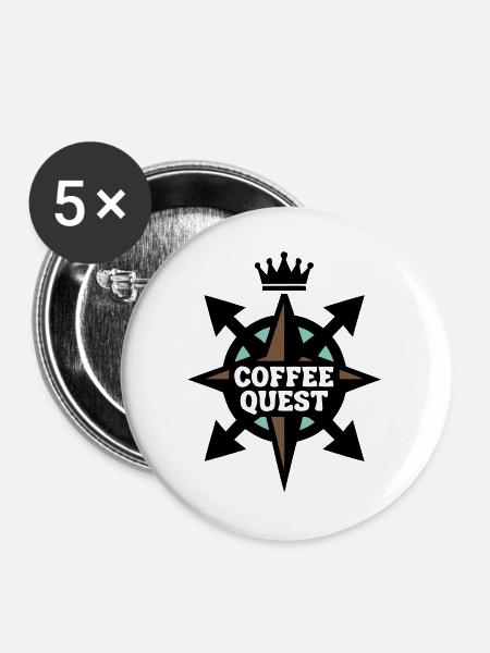 Coffee Quest Kompass Wappen - Buttons groß 56 mm (5er Pack) - Weiß