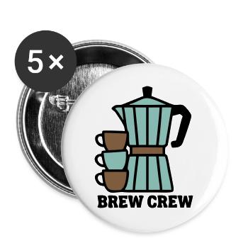 Brew Crew Mokkakanne Logo - Buttons groß 56 mm (5er Pack) - Weiß - Vorne