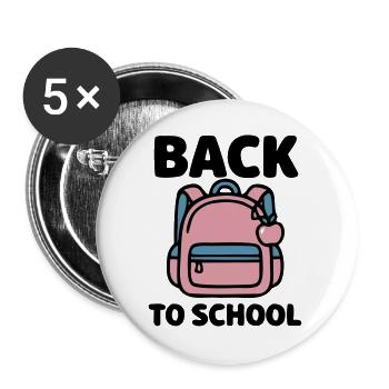 Schulranzen Einschulung Logo - Buttons groß 56 mm (5er Pack) - Weiß - Vorne