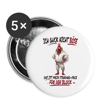 Ich guck nicht böse – Das ist mein Standard-Face  - Buttons groß 56 mm (5er Pack) - Weiß - Vorne