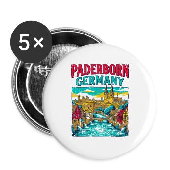 Paderborn Germany Vintage Style City Skyline - Buttons groß 56 mm (5er Pack) - Weiß - Vorne