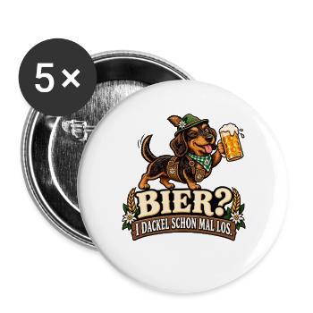 Lustiger Dackel im bayerischen Look - Buttons groß 56 mm (5er Pack) - Weiß - Vorne