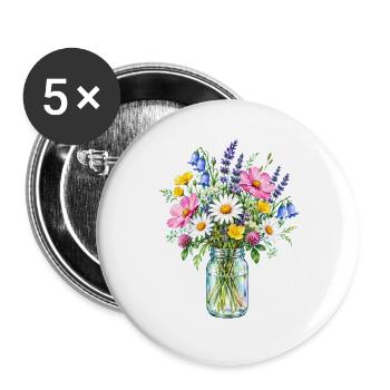 Botanische Wildblumen Wildblume - Buttons groß 56 mm (5er Pack) - Weiß - Vorne